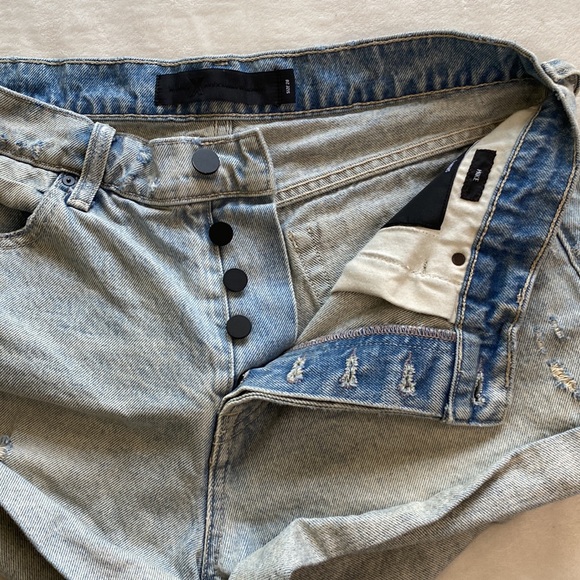 Alexander Wang Shorts Sz 31 Denim X Hike Rolled Button Fly High Waist Distressed - Picture 2 of 16